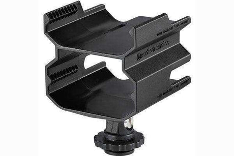 Audio-Technica AT8691 Camera shoe dual mount for the System 10 camera-mount digital wireless systems, holds two ATW-R1700 wireless receivers. Microphones Audio-Technica