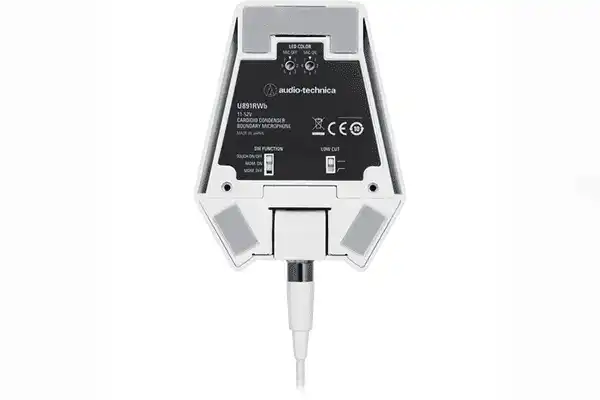 Audio-Technica U891RWB Cardioid condenser boundary microphone with switch, RGB LED and integral power module, phantom power only, white Microphones Audio-Technica