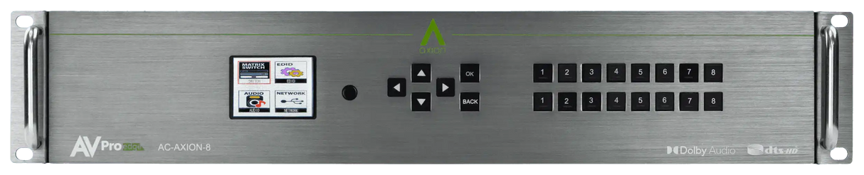 AVPro Edge AC-AXION-8 8 HDMI Input, 8 HDBaseT/HDMI Output Matrix Switcher with Dolby & DTS Downmixing Video Transmitters AVPro Edge