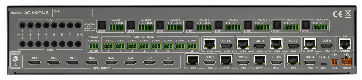 AVPro Edge AC-AXION-8 8 HDMI Input, 8 HDBaseT/HDMI Output Matrix Switcher with Dolby & DTS Downmixing Video Transmitters AVPro Edge