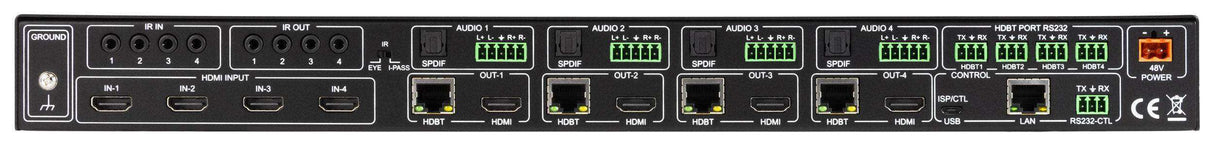 AVPro Edge AC-MX-44HDBT 18Gbps True 4K60 4:4:4, 4x4 Matrix with four HDMI inputs as well as four mirrored HDBaseT outputs blocks. Video Transmitters AVPro Edge