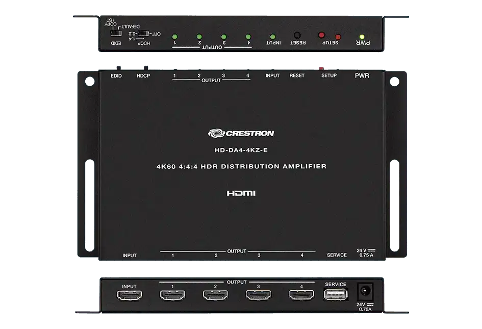 Crestron HD-DA4-4KZ-E 1:4 HDMI® Distribution Amplifier w-4K60 4:4:4 and HDR Support Video Transmitters Crestron