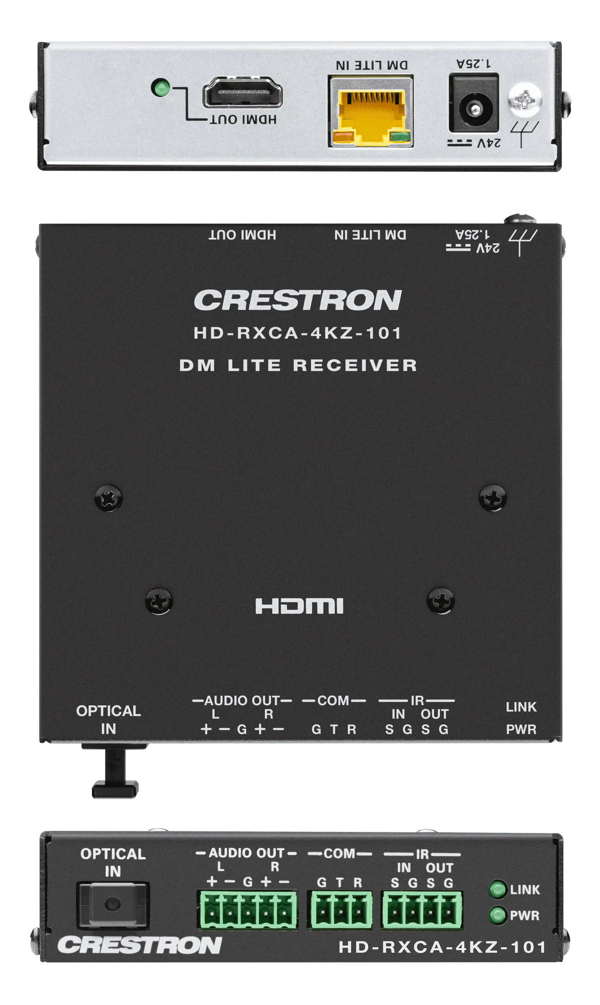 Crestron HD-RXCA-4KZ-101 DM Lite® 4K60 4:4:4 Receiver for HDMI®, RS-232, IR, and Analog Audio Signal Extension over CATx Cable Speakers Crestron