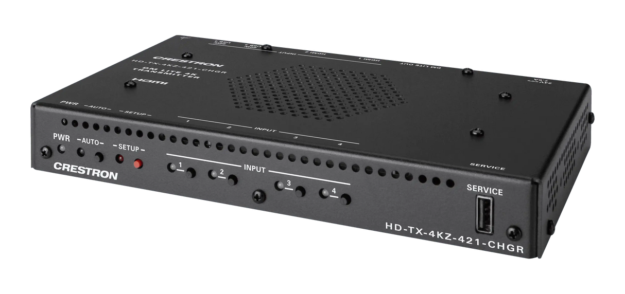 Crestron HD-TX-4KZ-421-CHGR DM Lite® 4K60 4:4:4 Transmitter and 4x1 Auto-Switcher for HDMI® and USB-C® DisplayPort™ Signal Extension over CATx Cable Video Transmitters Crestron