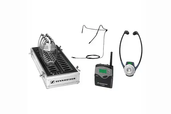 Sennheiser TG2020-20 BODYPACK SYS Complete system package. Includes the SK2020-D-US bodypack transmitter, HS2-ew headset microphone, EZL2020-20L charger/carry case, and (20) HDE2020-D-II US receivers Assistive Listening Sennheiser