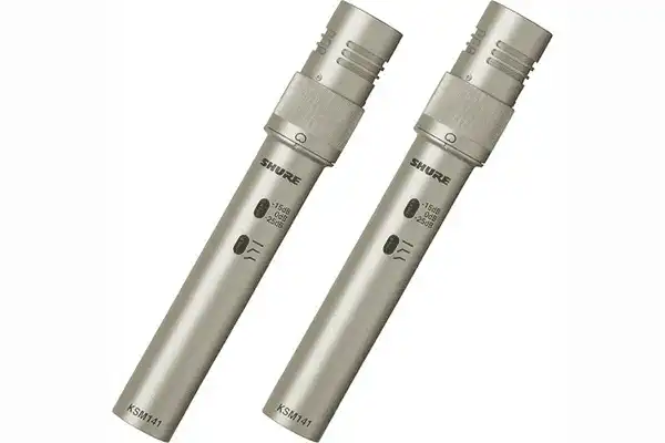 Shure KSM141/SL Stereo KSM141 Stereo Pair, includes two KSM141, two Foam Windscreens, A27M Stereo Microphone Adapter and Carrying Case Microphnes Shure