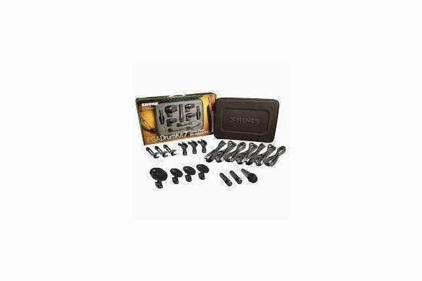 Shure PGADRUMKIT7 7-piece drum mic kit including 1-PGA52, 3-PGA56, 1-PGA57, 2-PGA81, 3-A25D stand adapters, 3-AP56DM drum mounts, 7 XLR-XLR cables, case Microphnes Shure