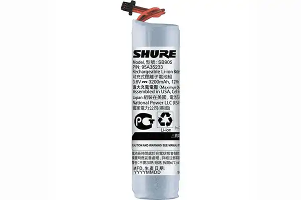 Shure SB905 Lithium-Ion Rechargeable Battery for MXW2 Handheld Transmitter Microphones Shure
