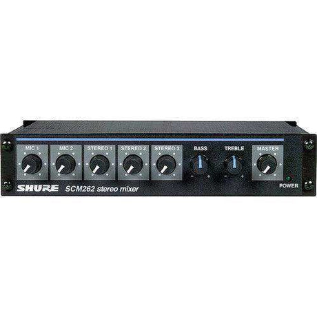 Shure SCM262 Stereo Mixer for use with 2 Microphones and 3 Stereo Sources, with Ducking and Phantom Power, AC only, Half Rack Space, Single and Dual Mount Microphnes Shure