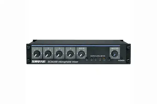 Shure SCM268 Four-Channel Transformer Balanced Microphone Mixer with Phantom Power, AC only, Half Rack Space, Single and Dual Mount Microphnes Shure