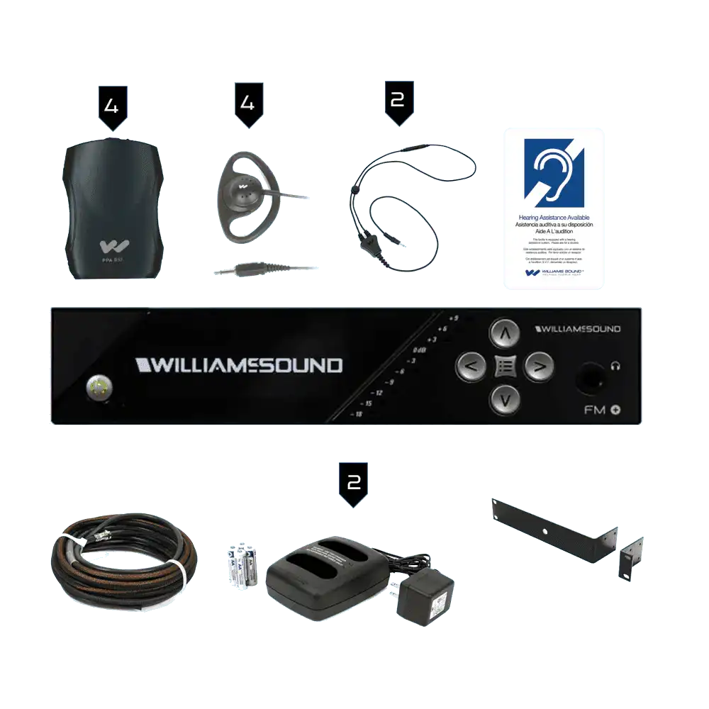 Williams Sound FM 557 PRO D FM+ PRO System Package (4 R37 receivers & Dante) Assistive Listening Williams AV