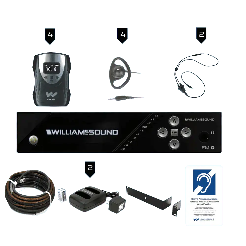 Williams Sound FM 558 PRO FM+ PRO System Package (4 R38 receivers) Assistive Listening Williams AV