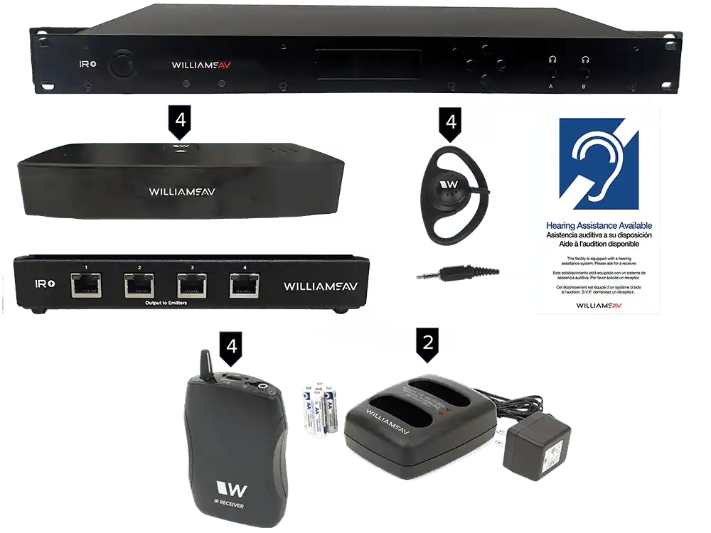 Williams Sound IR SY22 D Large-area Dante Infrared System with Bodypack Receivers Assistive Listening Williams AV