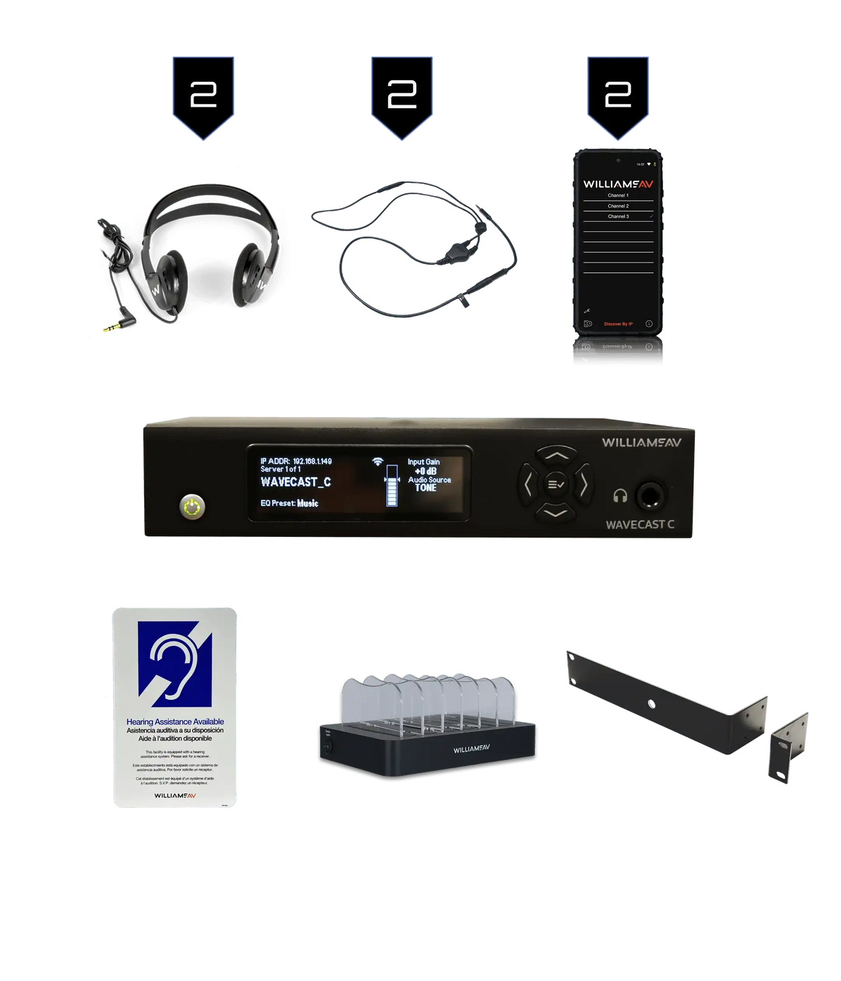Williams AV WF SYS1C – WaveCAST Assistive Listening System, 2 Receivers Assistive Listening Williams AV