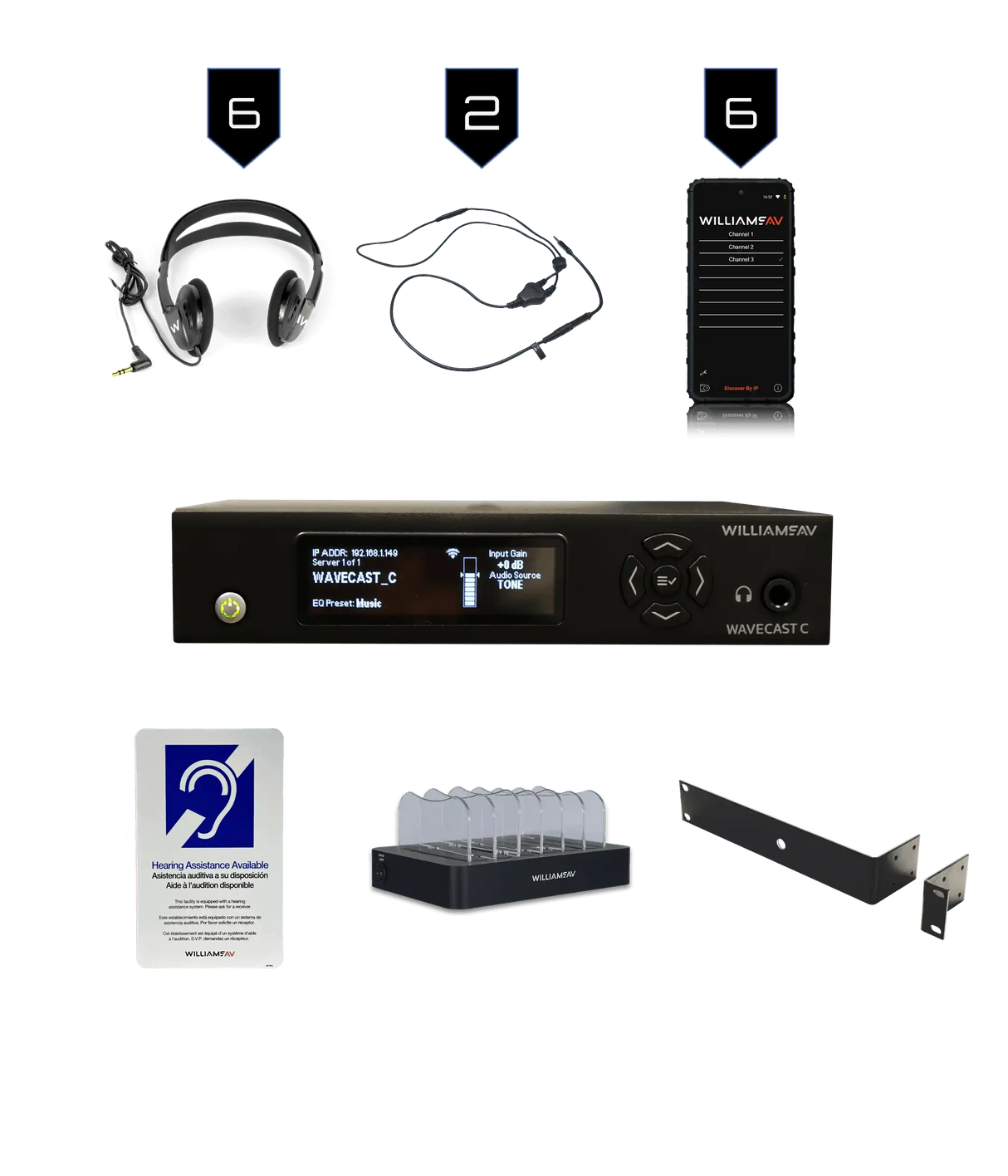 Williams AV WF SYS2C – WaveCAST Assistive Listening System, 6 Receivers Assistive Listening Williams AV