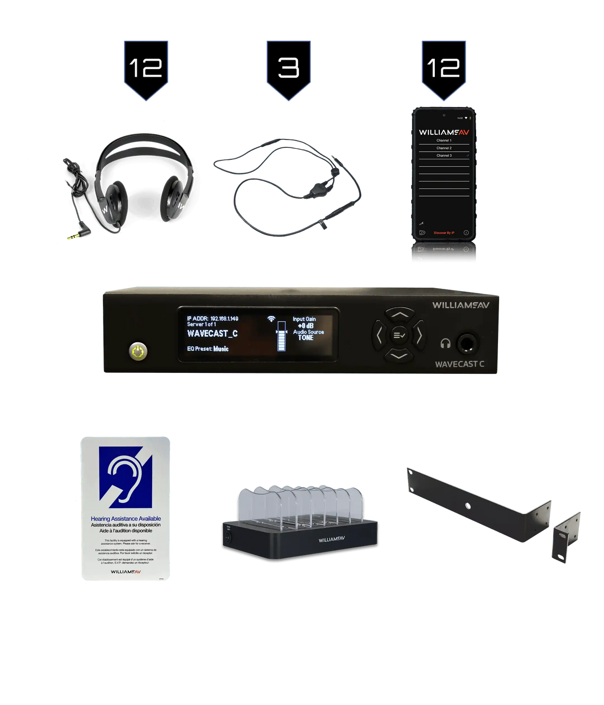 Williams AV WF SYS3C – WaveCAST Assistive Listening System, 12 Receivers Assistive Listening Williams AV