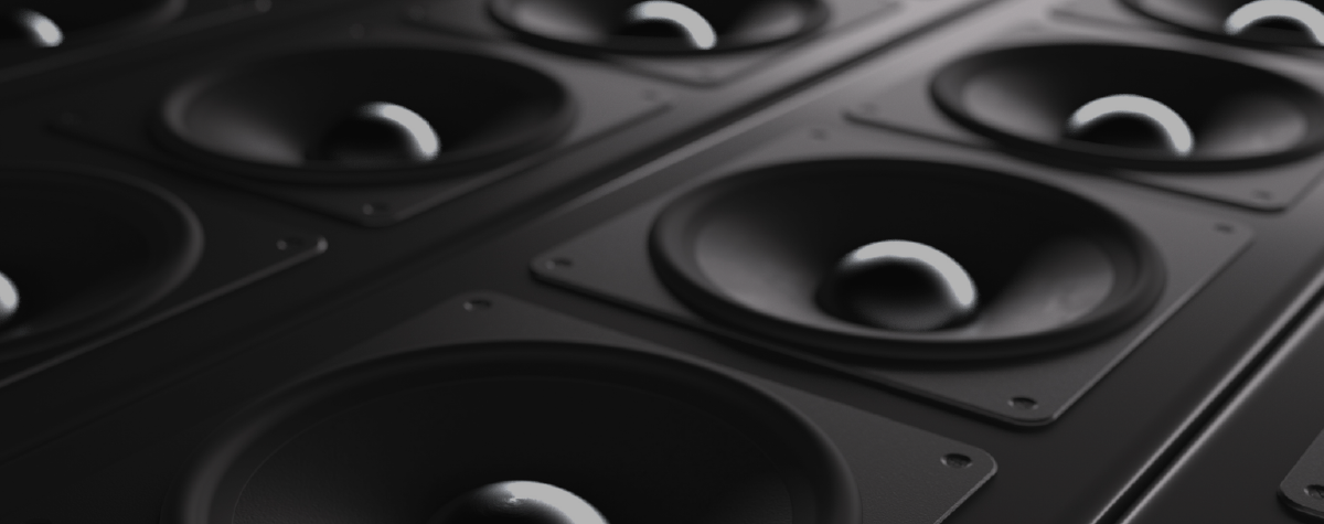 Image of speakers with text about audio integration in hospitality projects.