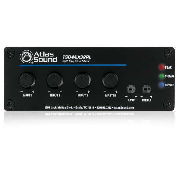 Atlas Sound TSD-MIX32RL 3x2 Stereo Line Mixer with Remote Level