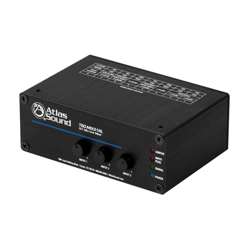 Atlas Sound TSD-MIX31RL 3 x 1 Mic/Line Mixer