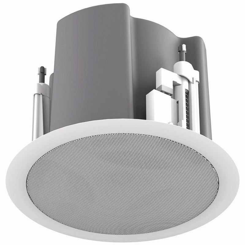 Atlas Sound FAP43T-WEGS 4.5" Coaxial In-Ceiling Speaker with 32-Watt 70V/100V Transformer, Ported Enclosure, Safety First Mounting System, and Square White Edgeless Grille (Pair, White)