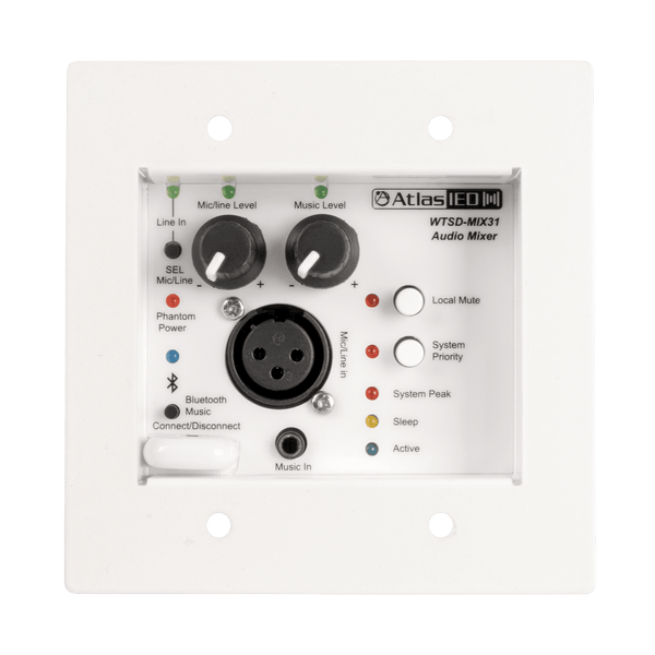 Atlas Sound WTSD-MIX31K Indoor/Outdoor Analog Wall 3x1 Mic/Line/BT/AUX Mixer W/Optional Dante® Audio Network Interface