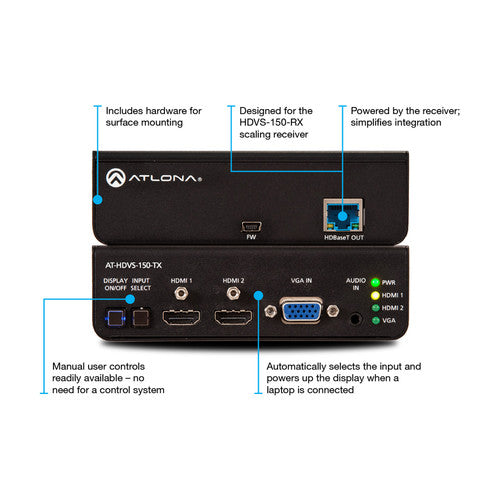 Atlona HDBaseT TX/RX with Three-Input Switcher and HD Scaler Kit - AT-HDVS-150-KIT