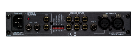 Shure SCM262 Stereo Mixer for use with 2 Microphones and 3 Stereo Sources, with Ducking and Phantom Power, AC only, Half Rack Space, Single and Dual Mount Microphnes Shure