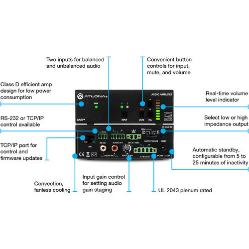 Atlona Stereo / Mono Power Amplifier (60 Watts) - AT-GAIN-60