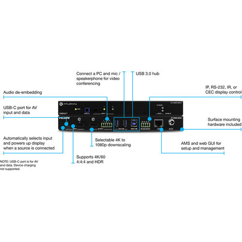 Atlona Omega 4K/UHD meeting hub with USB-C and HDMI inputs and HDMI output - AT-OME-MH21