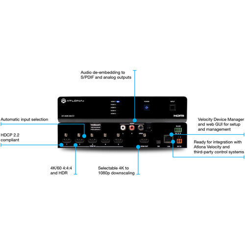 Atlona 5x1 4K HDR HDMI Matrix Switcher - AT-HDR-SW-51