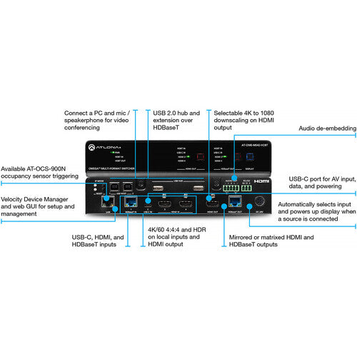 Atlona Omega 4x2 4K/UHD multiformat matrix switcher - AT-OME-MS42-HDBT