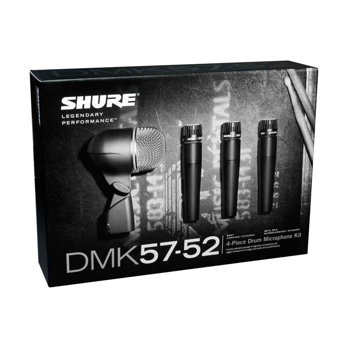 Shure DMK57-52 Drum Microphone Kit, includes 3 SM57 Microphones, one BETA 52A Microphone, three A56D Drum-mounting Systems, and a Carrying Case Microphones Shure