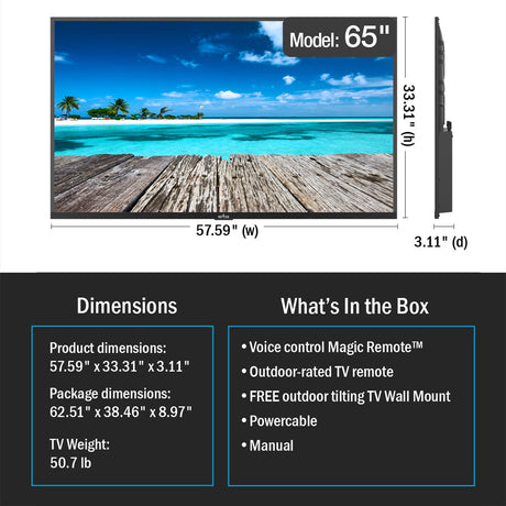 Peerless-AV SOTV6504 – 65-Inch Neptune Full Sun 4K Outdoor TV Displays Peerless-AV