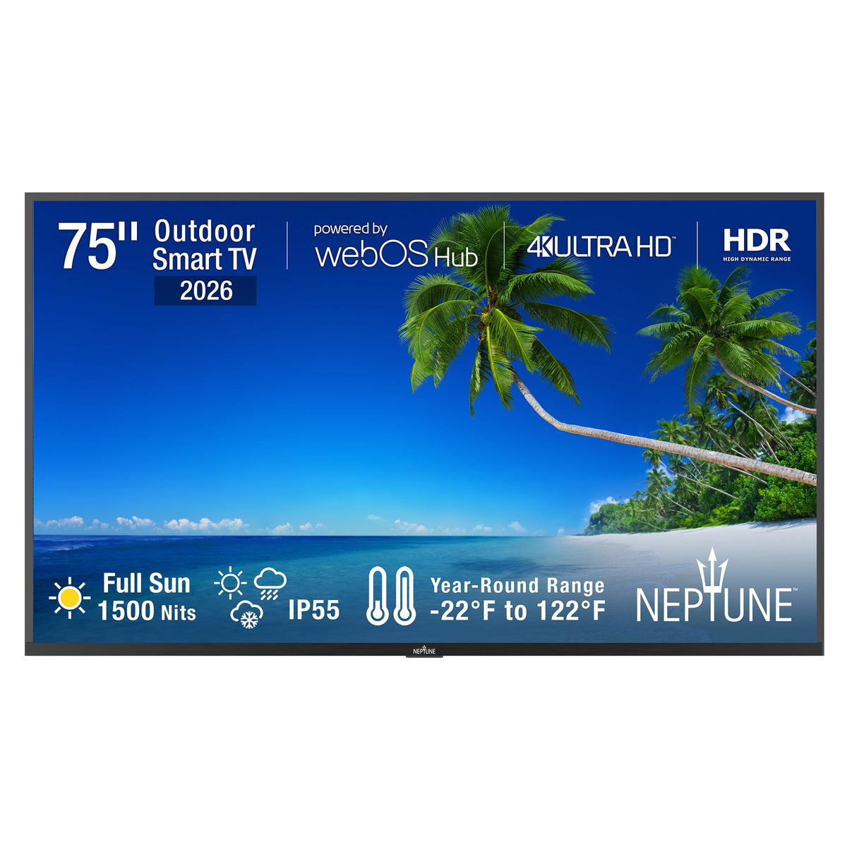 Peerless-AV WPTV754 Neptune Full Sun 75 4K HDR Smart Outdoor TV front view