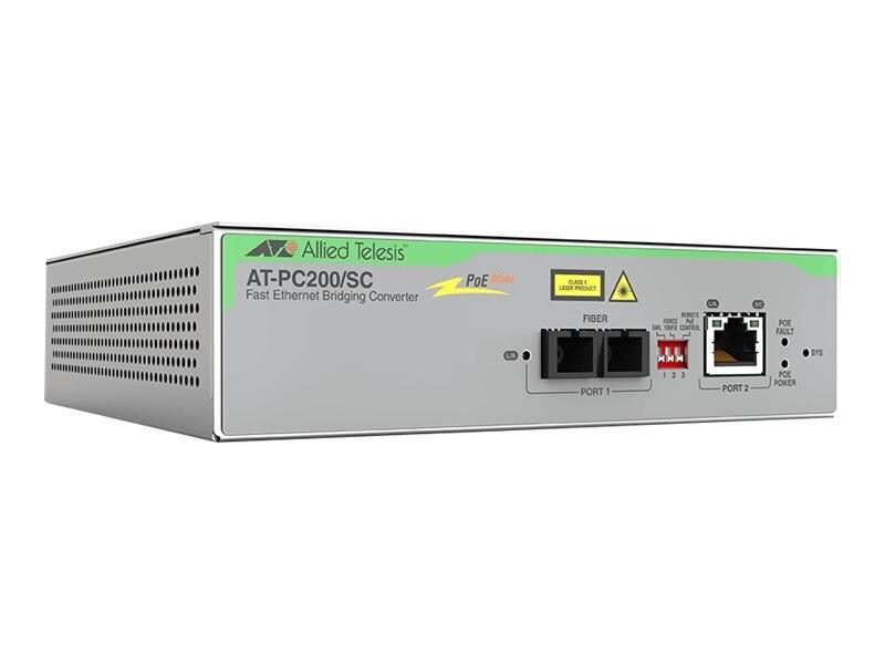 Allied Telesis PC200/SC-960 TAA 10/100TX-100FX/SC POE+ MEDIA CONVERTER UNIV PSU
