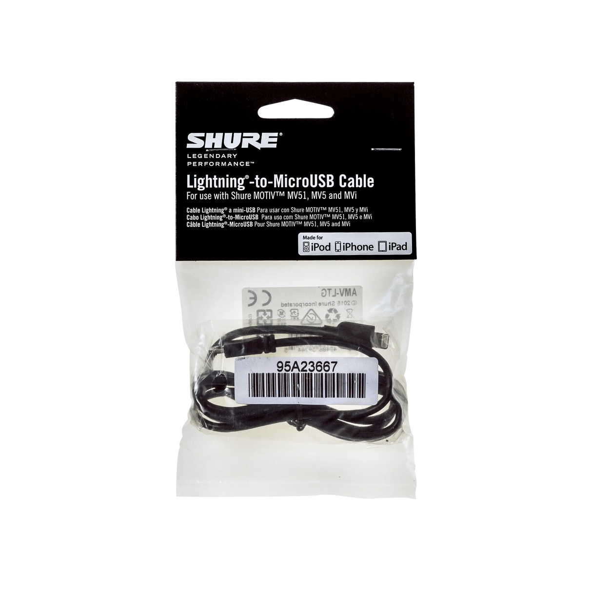 Shure AMV-LTG 1m microB to Lightning cable (Priced separately, must purchase minimum quantities of 3 or more)) Microphones Shure