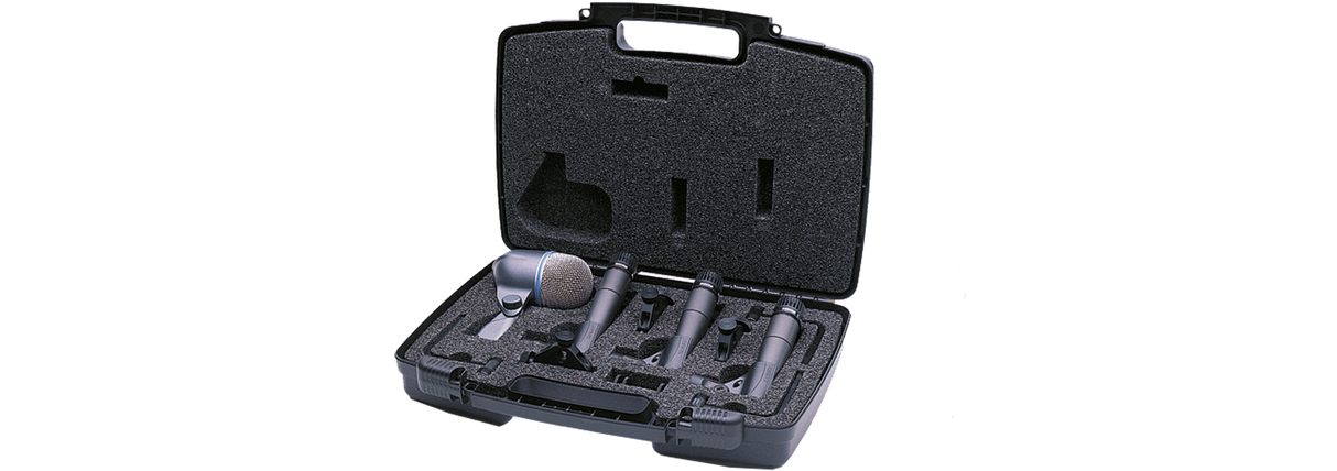 Shure DMK57-52 Drum Microphone Kit, includes 3 SM57 Microphones, one BETA 52A Microphone, three A56D Drum-mounting Systems, and a Carrying Case Microphones Shure