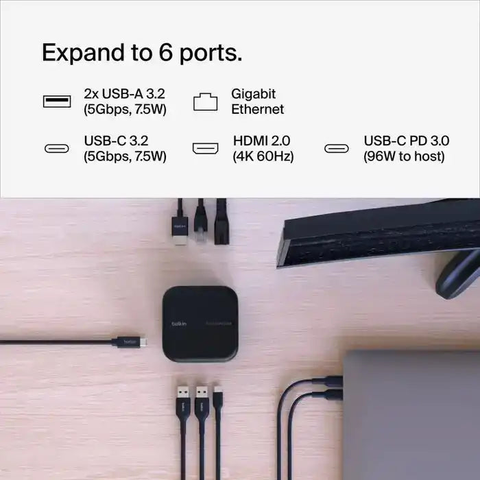 Belkin Connect USB-C 6-in-1 Core GaN Dock 130W Electronic Accessories Belkin
