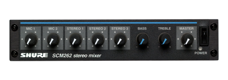 Shure SCM262 Stereo Mixer for use with 2 Microphones and 3 Stereo Sources, with Ducking and Phantom Power, AC only, Half Rack Space, Single and Dual Mount Microphnes Shure
