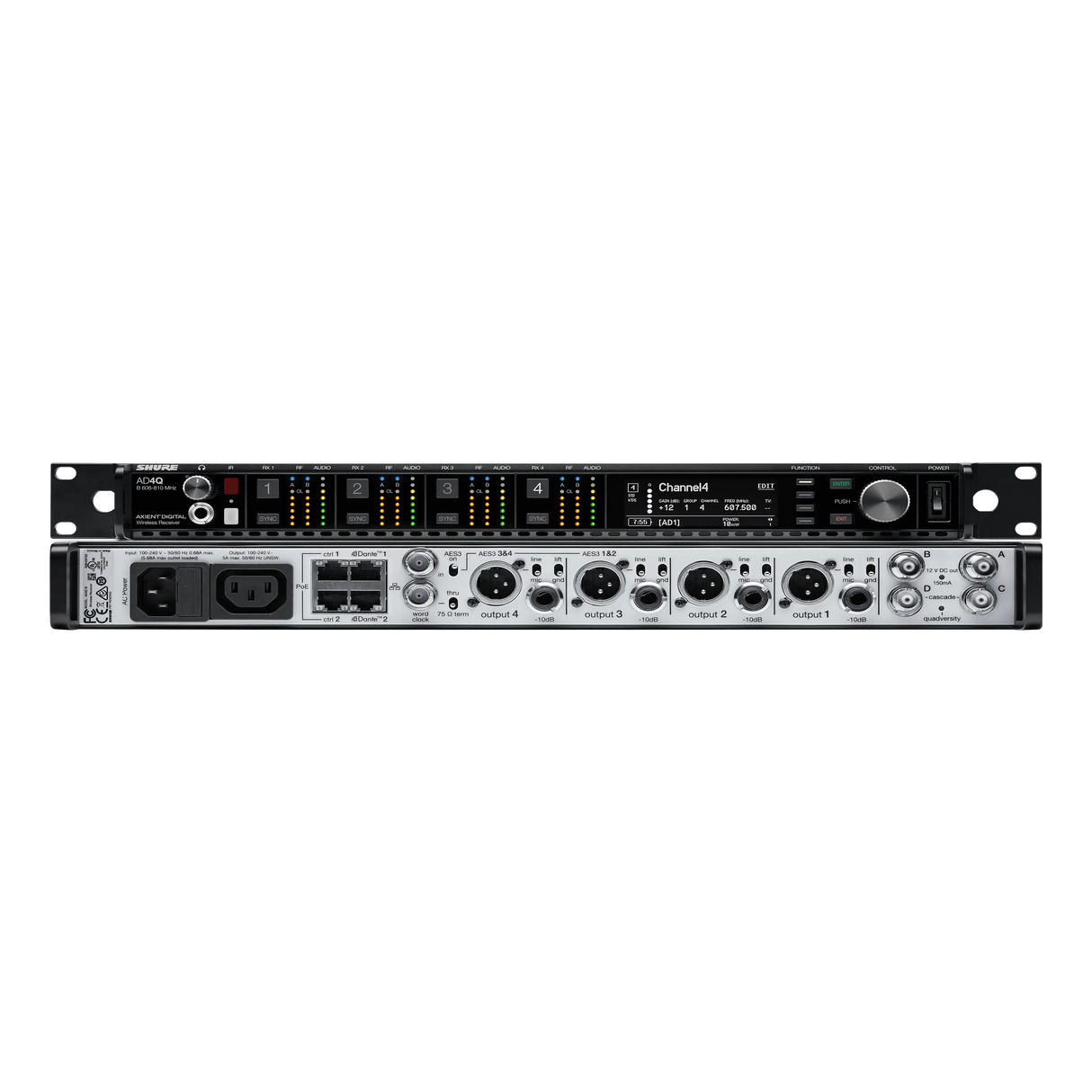 Shure AD4Q-DC Digital Four-Channel Wireless Receiver Microphones Shure