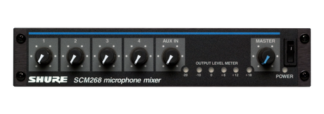 Shure SCM268 Four-Channel Transformer Balanced Microphone Mixer with Phantom Power, AC only, Half Rack Space, Single and Dual Mount Microphnes Shure