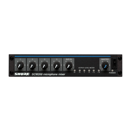 Shure SCM268 Four-Channel Transformer Balanced Microphone Mixer with Phantom Power, AC only, Half Rack Space, Single and Dual Mount Microphnes Shure