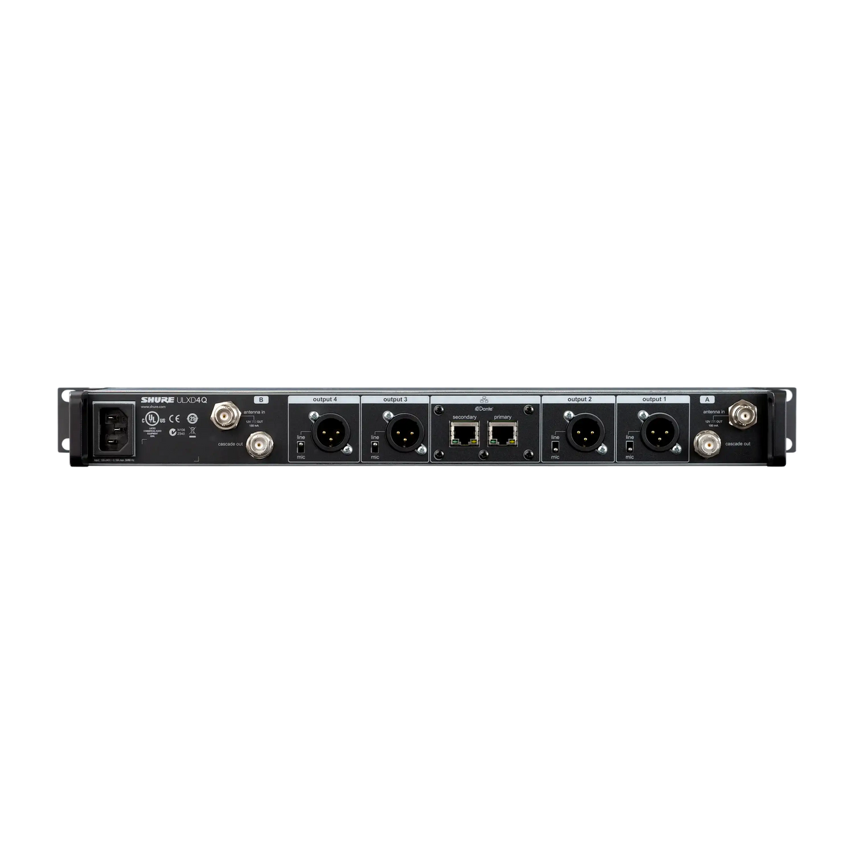 Shure ULXD4Q Quad-Channel Digital Wireless Mic Receiver - ULXD4Q=-V50 Audio Components Shure