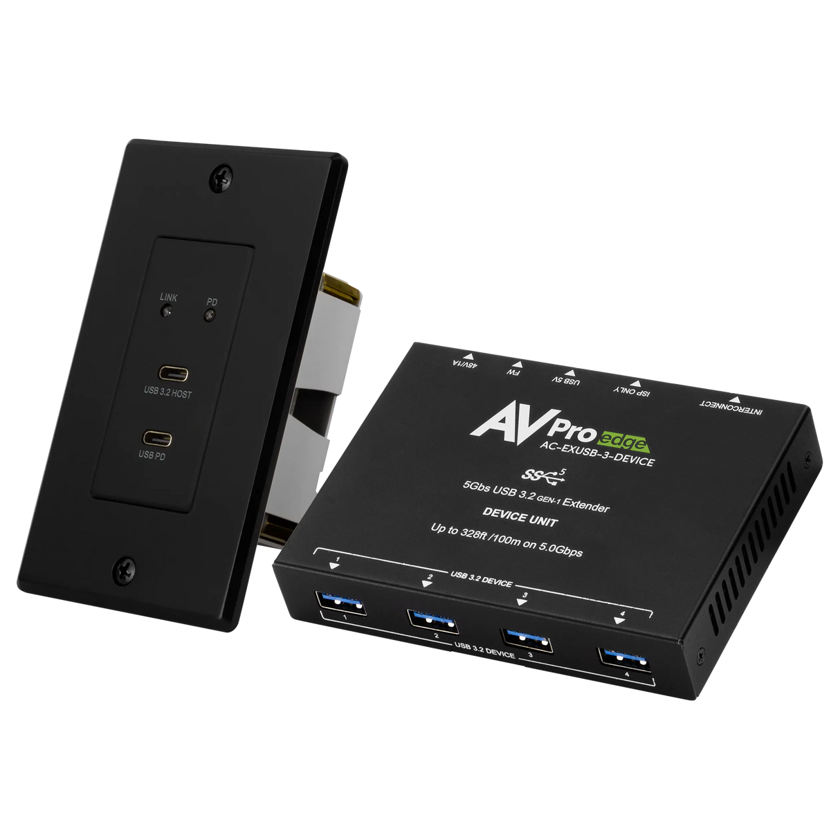 AVPro Edge AC-EXUSB-3-WP-KIT-B – USB 3.2 Wall Plate Extender, Black Video Transmitters AVPro Edge