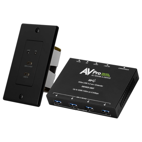 AVPro Edge AC-EXUSB-3-WP-KIT-B – USB 3.2 Wall Plate Extender, Black Video Transmitters AVPro Edge