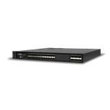 AVPro Edge AC-MXNET-SW24XF 24-port 10G fiber MXnet network switch, front angle view