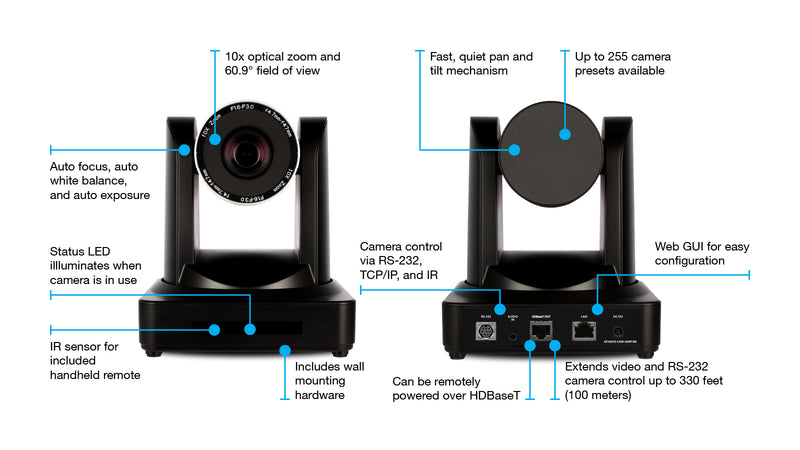 Atlona Professional HDBaseT PTZ Camera (Black) - AT-HDVS-CAM-HDBT-BK (Discontinued, Limited Quantities available)