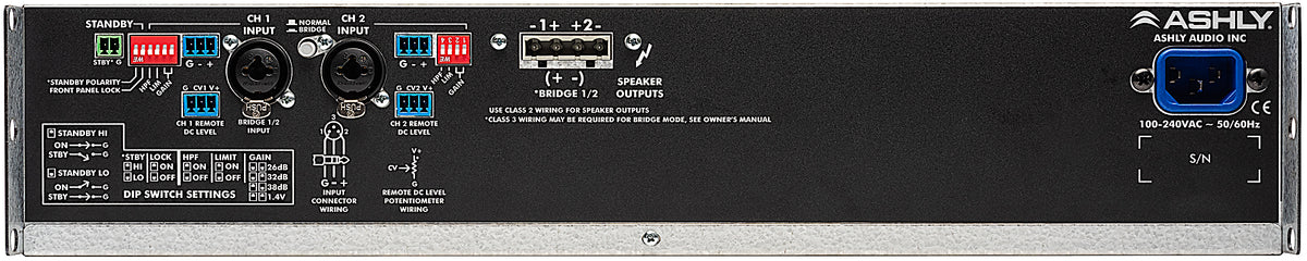ASHLY CA502 High Efficiency Power Amplifier 2 x 500W @ 2/4 Ohms, 250W @ 8 Ohms, 1000W bridged @ 70V Amplifiers Ashly