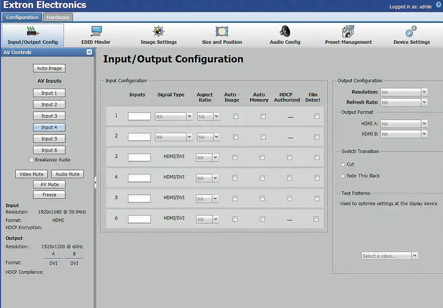 Extron IN1606 6-Input 4K Presentation Switcher Presentation Switcher Extron