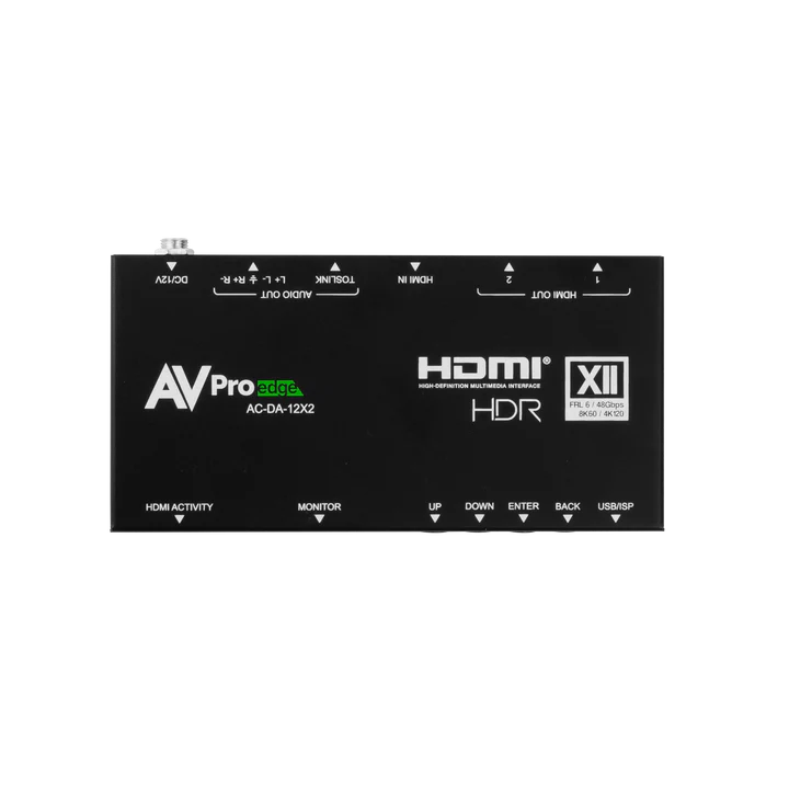 AVPro Edge 48Gbps HDMI scaling distribution amplifier with one input, dual outputs